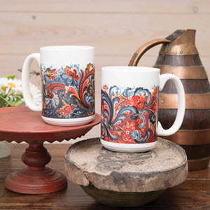 Rosemaling Ceramic Mugs - Scandinavian Gift Shop